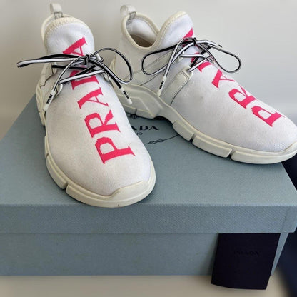 PRADA Sneakers Shoes Low-Cut EU 37.5 US 7.5 White Pink Authentic