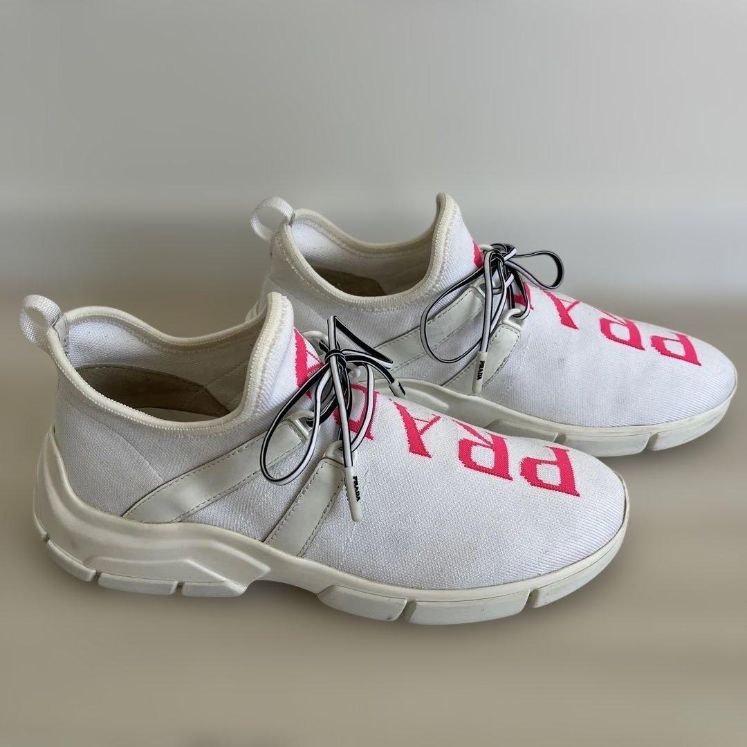 PRADA Sneakers Shoes Low-Cut EU 37.5 US 7.5 White Pink Authentic