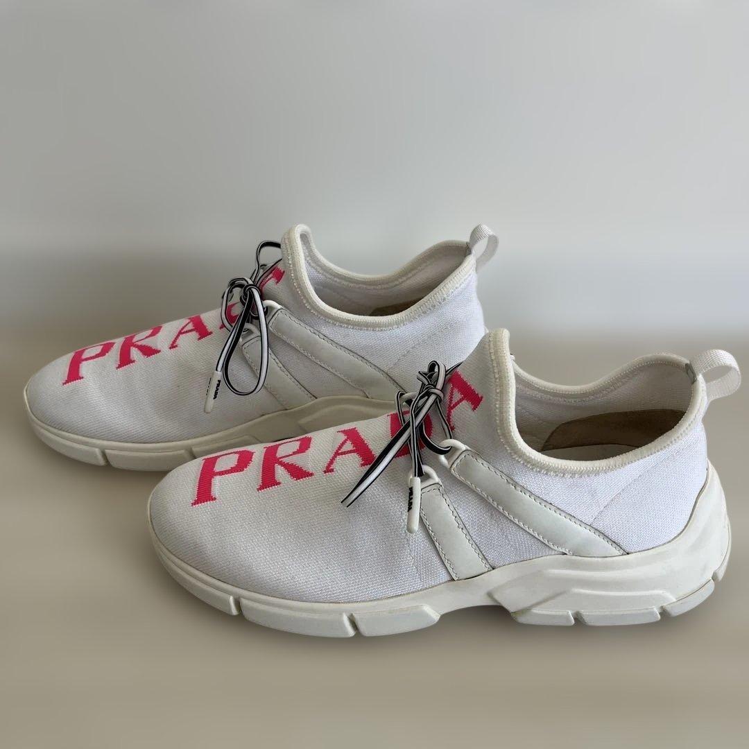 PRADA Sneakers Shoes Low-Cut EU 37.5 US 7.5 White Pink Authentic