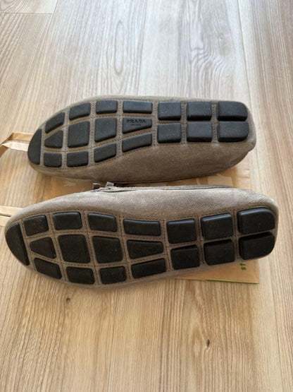 PRADA Loafers Shoes EU 37.5 US 7.5 Suede Gray Authentic