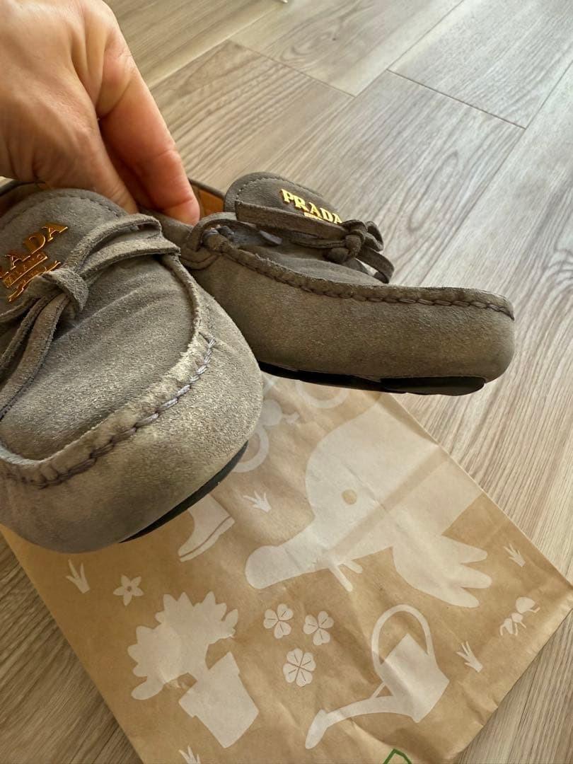 PRADA Loafers Shoes EU 37.5 US 7.5 Suede Gray Authentic