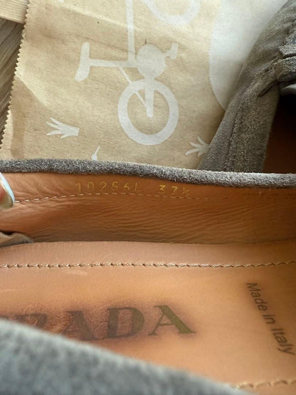 PRADA Loafers Shoes EU 37.5 US 7.5 Suede Gray Authentic