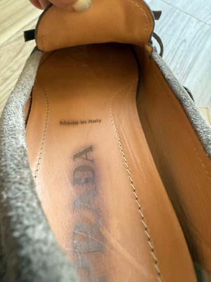 PRADA Loafers Shoes EU 37.5 US 7.5 Suede Gray Authentic