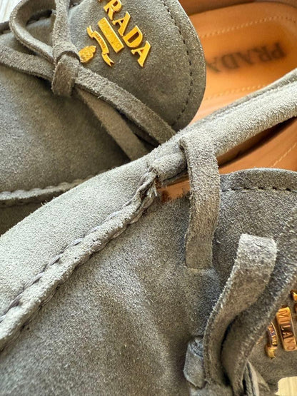 PRADA Loafers Shoes EU 37.5 US 7.5 Suede Gray Authentic