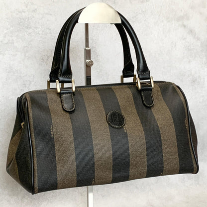 FENDI Pecan Mini Boston Purse Handbag FF Leather Brown Black Auth Unisex Used