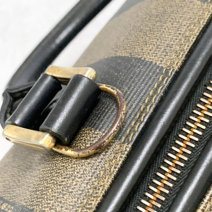 FENDI Pecan Mini Boston Purse Handbag FF Leather Brown Black Auth Unisex Used