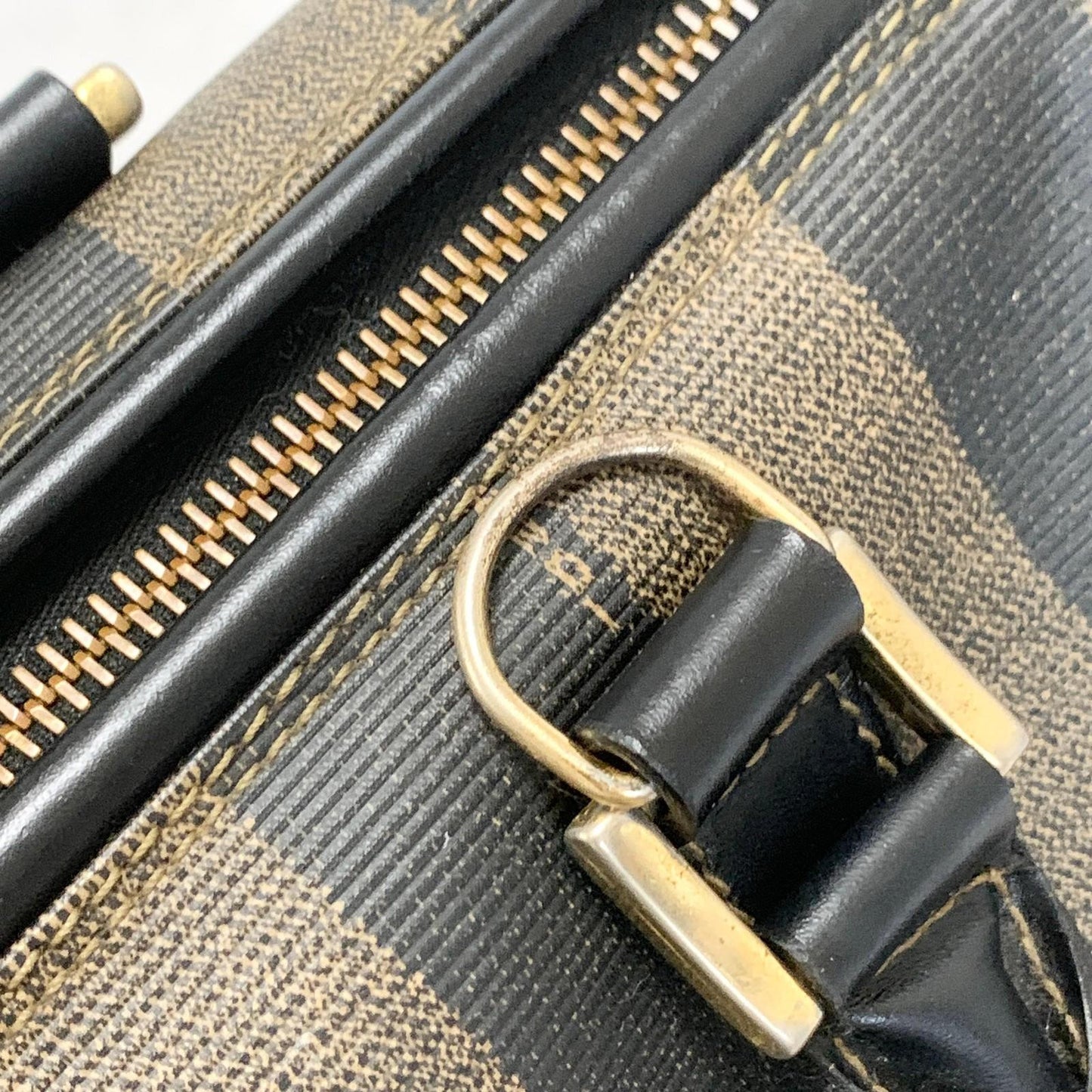 FENDI Pecan Mini Boston Purse Handbag FF Leather Brown Black Auth Unisex Used