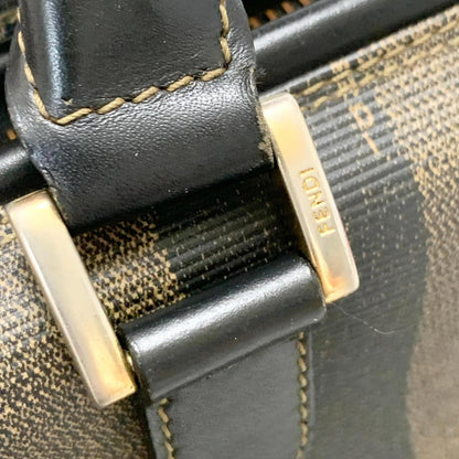 FENDI Pecan Mini Boston Purse Handbag FF Leather Brown Black Auth Unisex Used