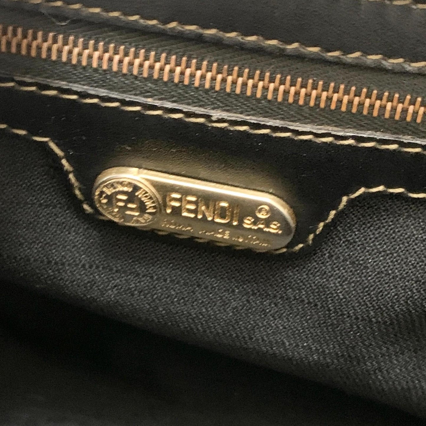 FENDI Pecan Mini Boston Purse Handbag FF Leather Brown Black Auth Unisex Used