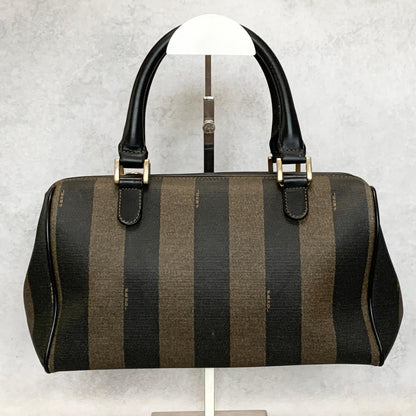 FENDI Pecan Mini Boston Purse Handbag FF Leather Brown Black Auth Unisex Used