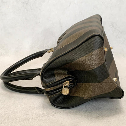 FENDI Pecan Mini Boston Purse Handbag FF Leather Brown Black Auth Unisex Used