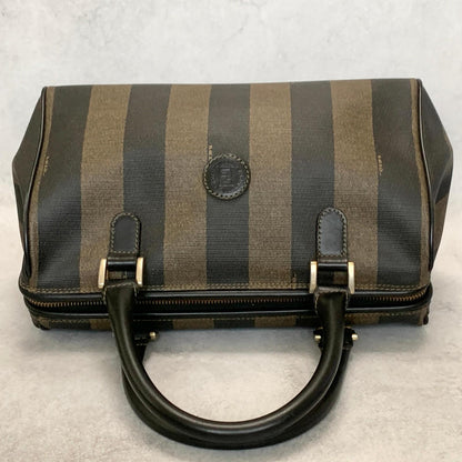 FENDI Pecan Mini Boston Purse Handbag FF Leather Brown Black Auth Unisex Used