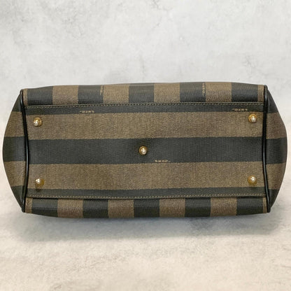 FENDI Pecan Mini Boston Purse Handbag FF Leather Brown Black Auth Unisex Used