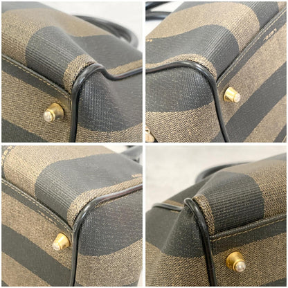 FENDI Pecan Mini Boston Purse Handbag FF Leather Brown Black Auth Unisex Used