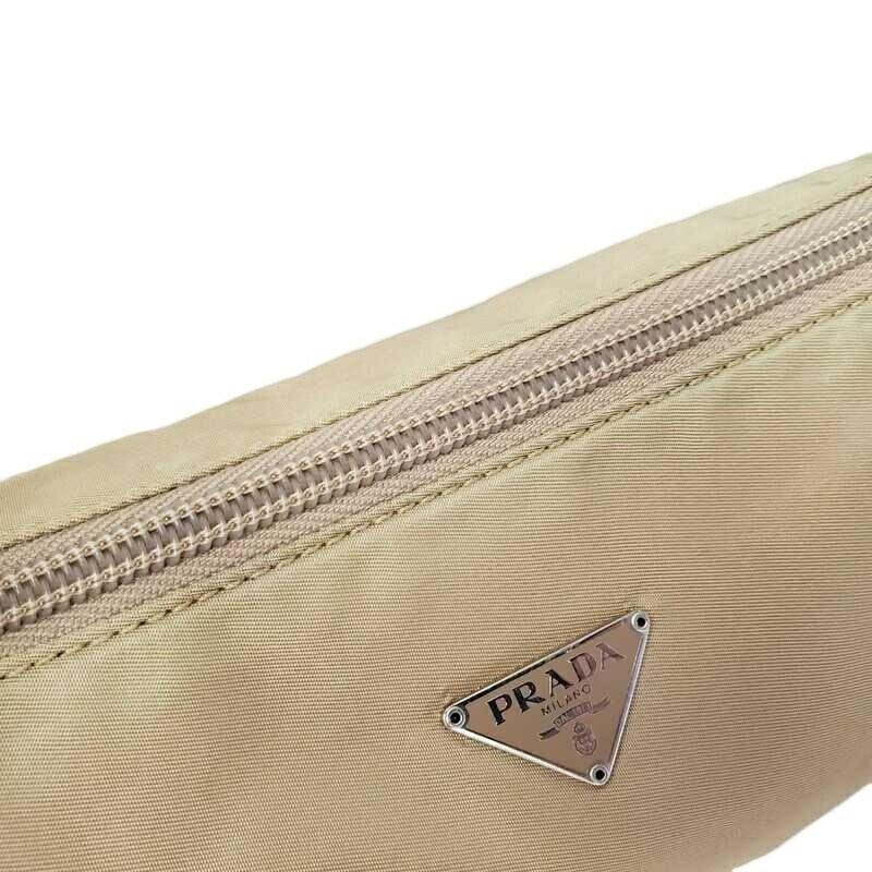 PRADA Accessory Pouch Hand Pouch Logo Nylon Beige Authentic