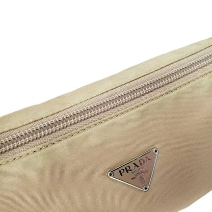 PRADA Accessory Pouch Hand Pouch Logo Nylon Beige Authentic