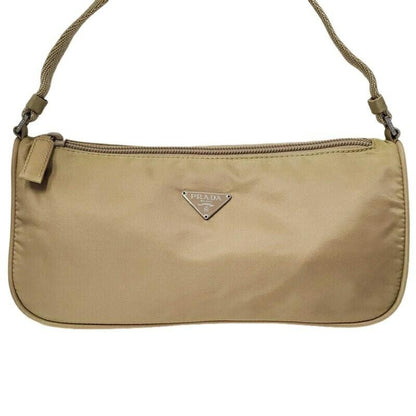 PRADA Accessory Pouch Hand Pouch Logo Nylon Beige Authentic