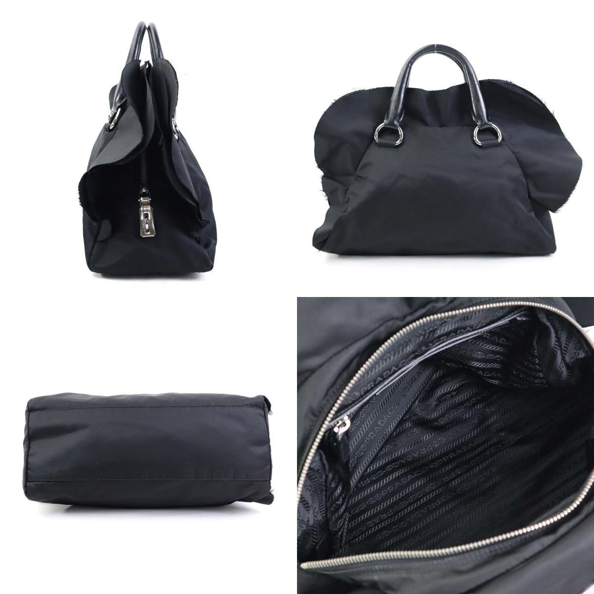 PRADA Hand Bag Tote Purse Nylon Leather Black Authentic