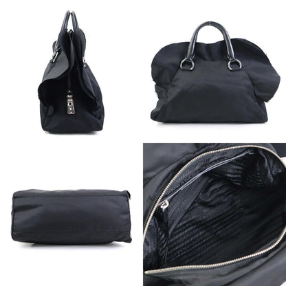 PRADA Hand Bag Tote Purse Nylon Leather Black Authentic