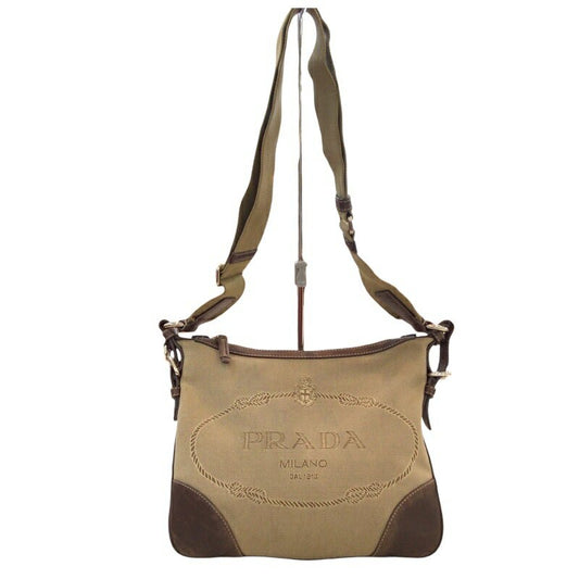 PRADA Shoulder Bag Purse Canvas Leather Authentic