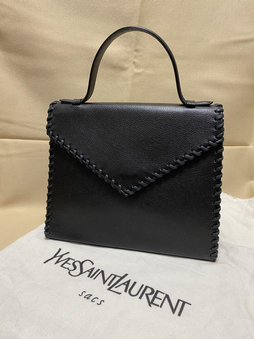 Saint Laurent Hand Bag Tote Purse Leather Black Authentic