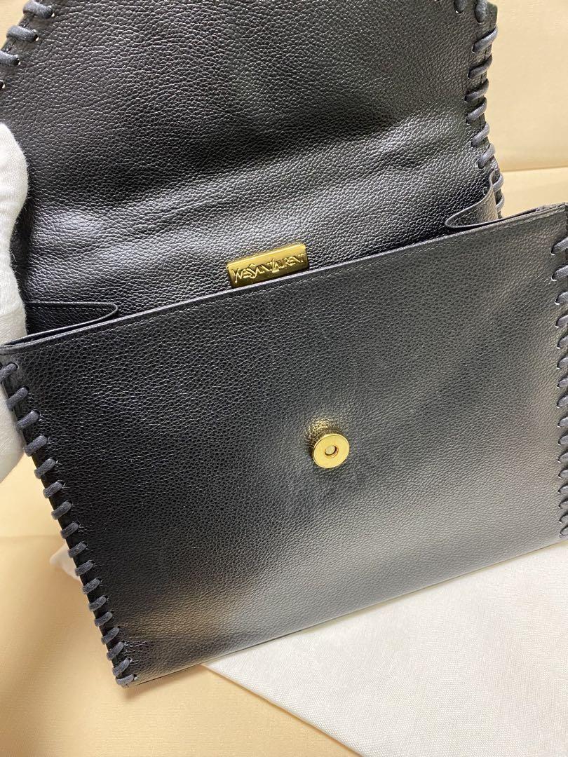 Saint Laurent Hand Bag Tote Purse Leather Black Authentic