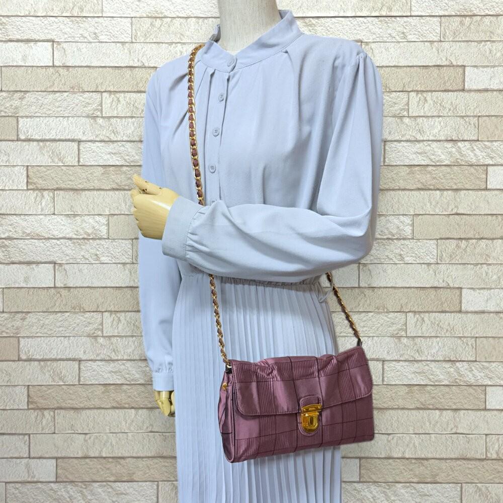 PRADA Shoulder Bag Purse 2way Chain Nylon Jacquard Pink Authentic