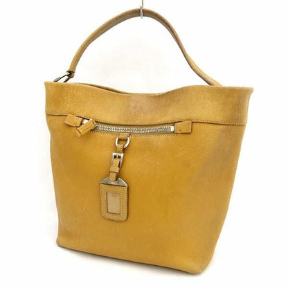 PRADA Hand Shoulder Bag Tote Purse Leather Camel Authentic