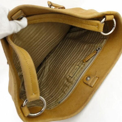 PRADA Hand Shoulder Bag Tote Purse Leather Camel Authentic