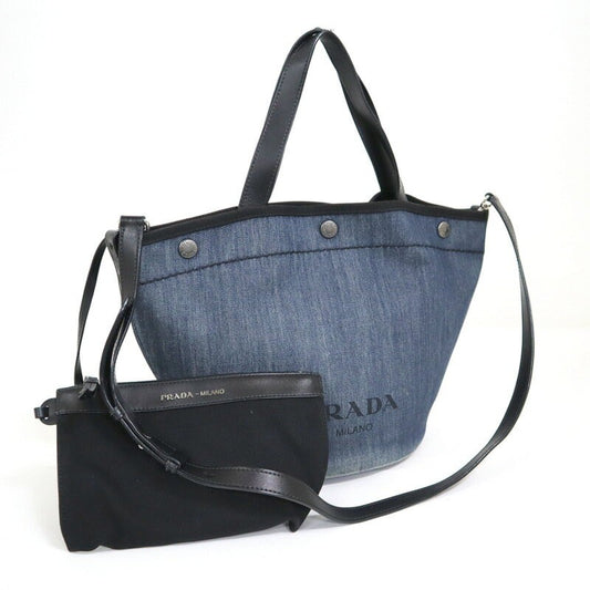 PRADA Hand Shoulder Bag Tote Purse 2way Denim Navy Authentic