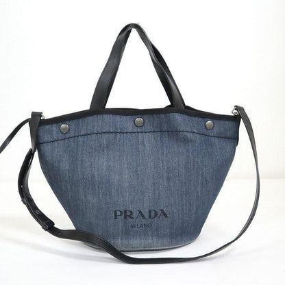 PRADA Hand Shoulder Bag Tote Purse 2way Denim Navy Authentic