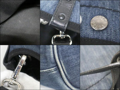 PRADA Hand Shoulder Bag Tote Purse 2way Denim Navy Authentic