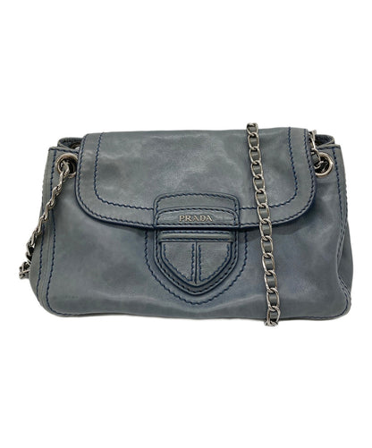 PRADA Shoulder Bag Purse Chain Leather Blue Authentic