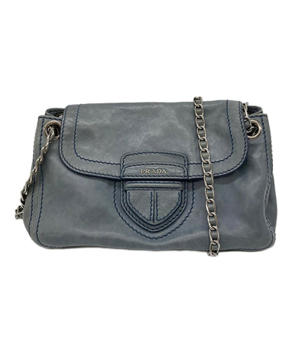 PRADA Shoulder Bag Purse Chain Leather Blue Authentic