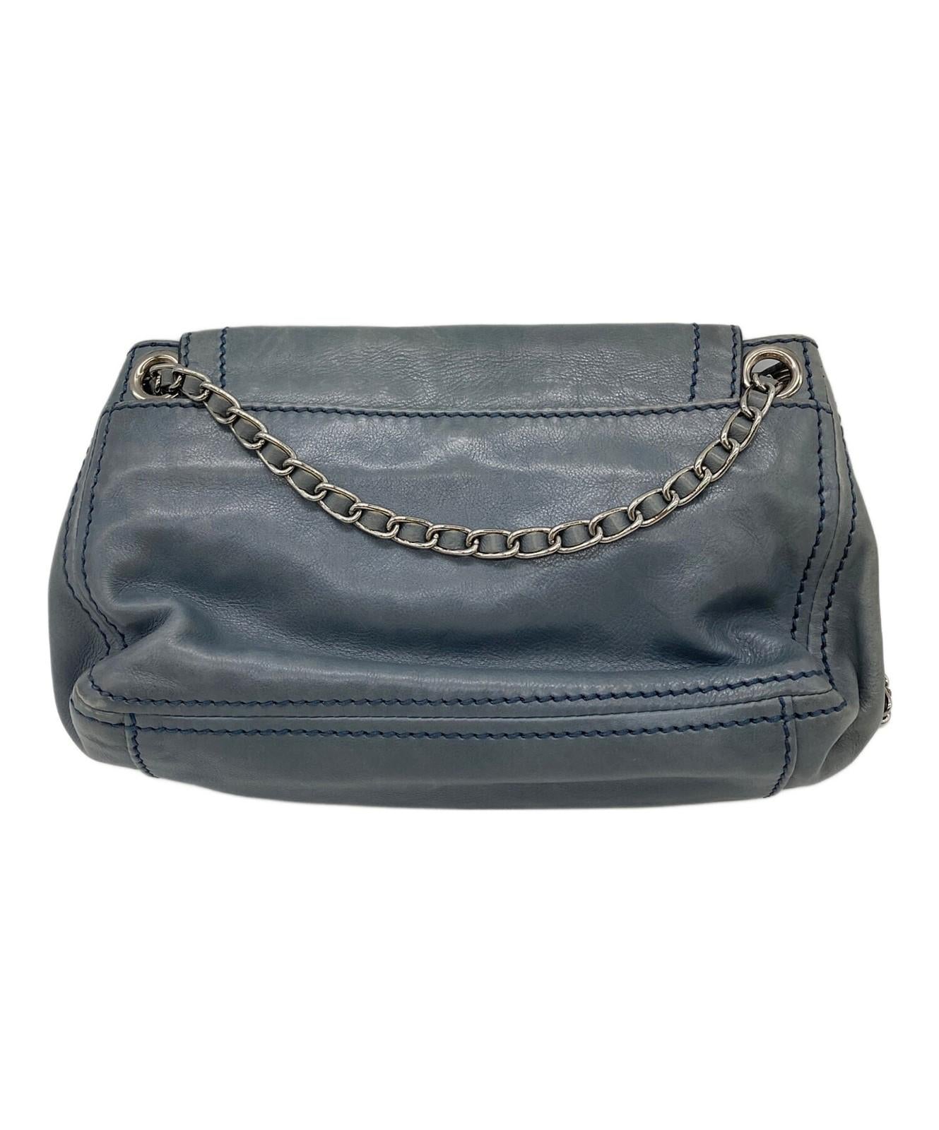 PRADA Shoulder Bag Purse Chain Leather Blue Authentic