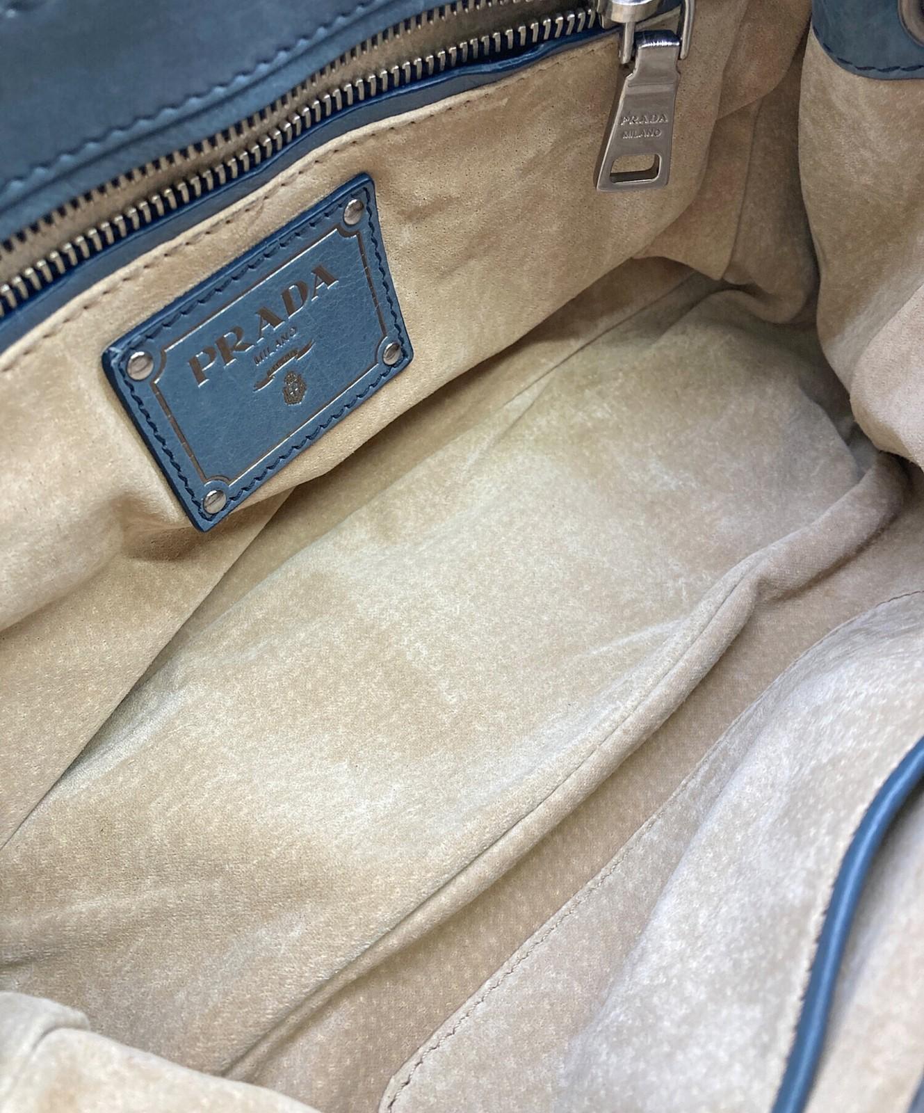 PRADA Shoulder Bag Purse Chain Leather Blue Authentic