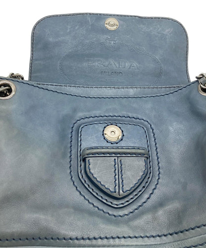 PRADA Shoulder Bag Purse Chain Leather Blue Authentic