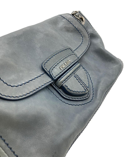 PRADA Shoulder Bag Purse Chain Leather Blue Authentic