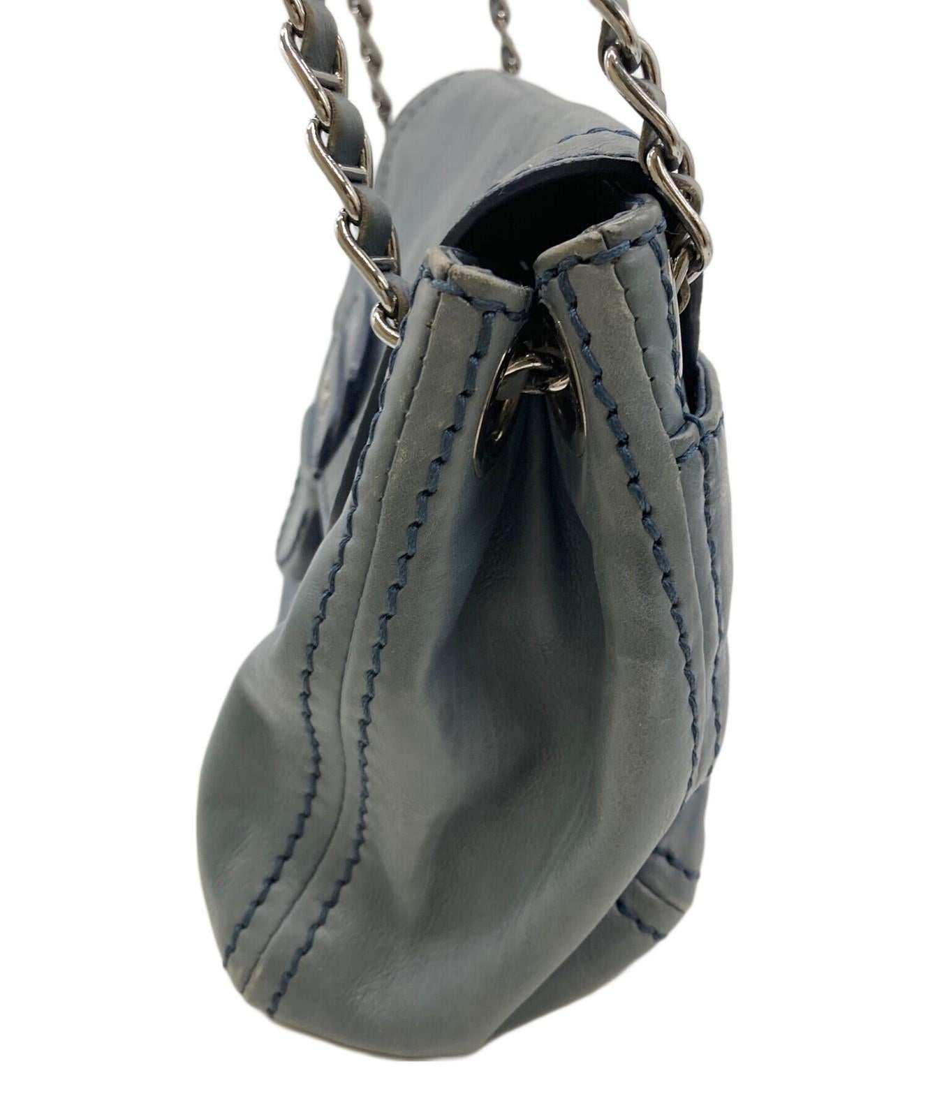 PRADA Shoulder Bag Purse Chain Leather Blue Authentic