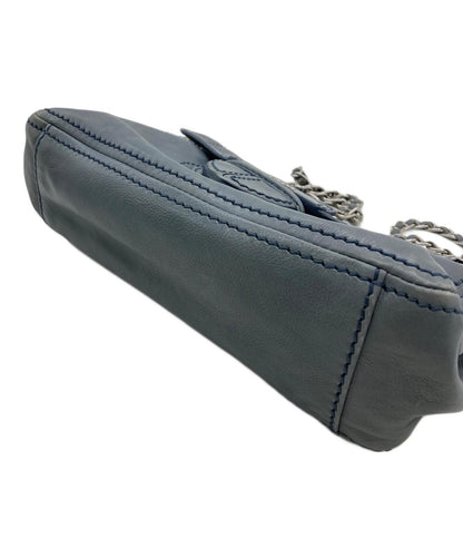 PRADA Shoulder Bag Purse Chain Leather Blue Authentic