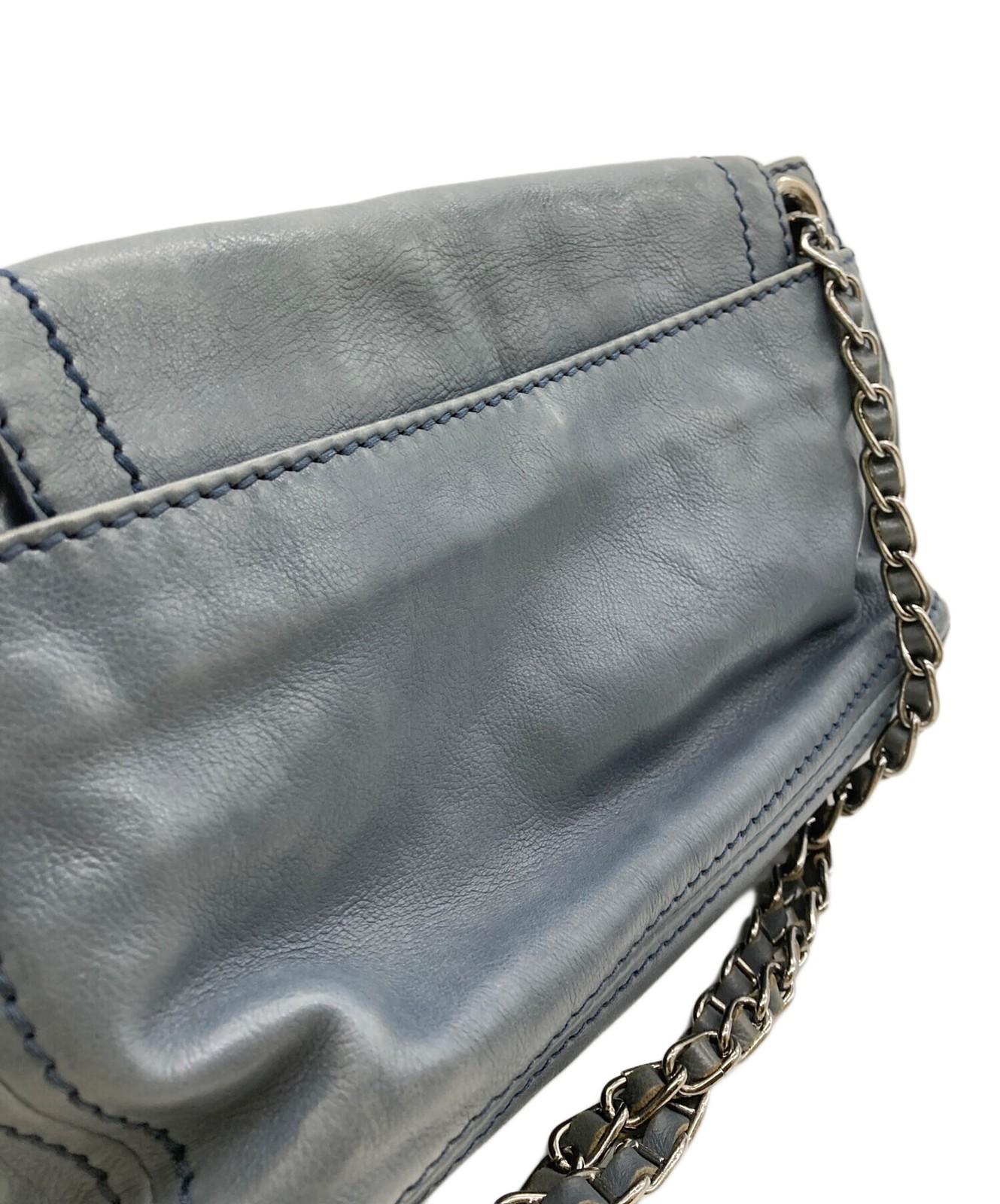 PRADA Shoulder Bag Purse Chain Leather Blue Authentic