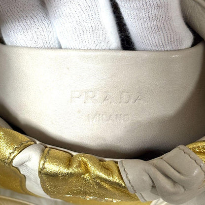 PRADA Hand Bag Tote Purse Leather Gold White Authentic