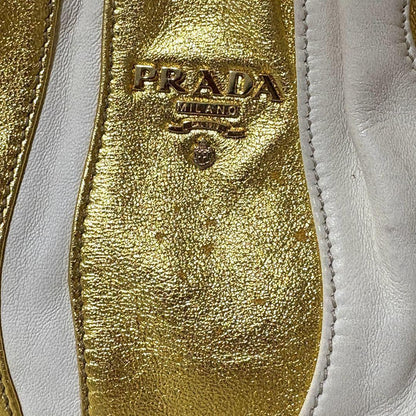 PRADA Hand Bag Tote Purse Leather Gold White Authentic