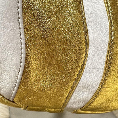 PRADA Hand Bag Tote Purse Leather Gold White Authentic