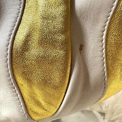 PRADA Hand Bag Tote Purse Leather Gold White Authentic