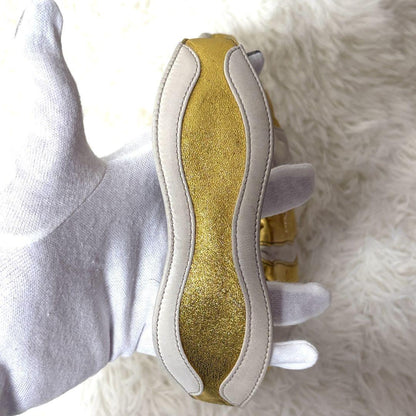 PRADA Hand Bag Tote Purse Leather Gold White Authentic