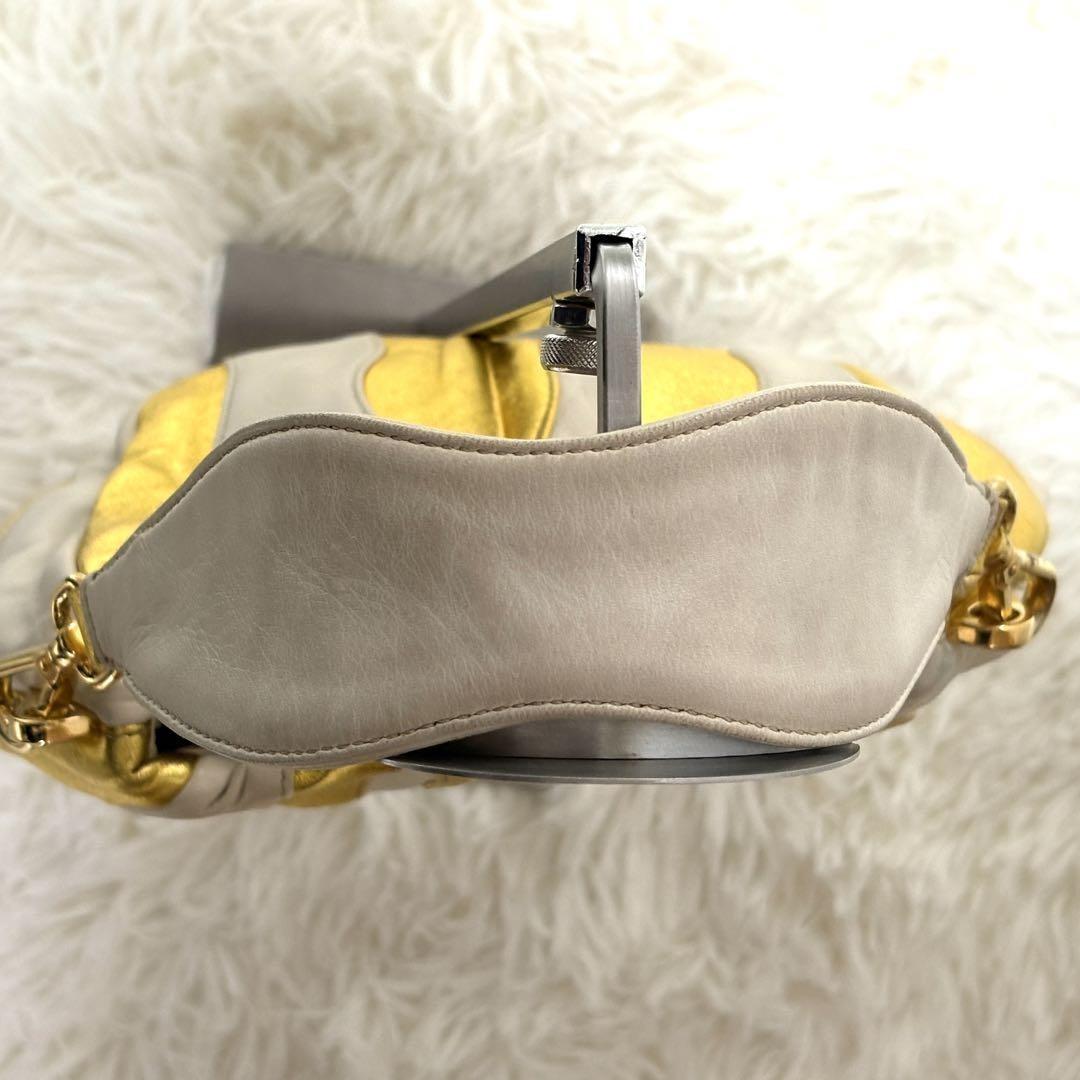 PRADA Hand Bag Tote Purse Leather Gold White Authentic