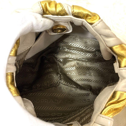 PRADA Hand Bag Tote Purse Leather Gold White Authentic