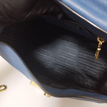 PRADA Hand Shoulder Bag Tote Purse 2way Leather Blue Authentic