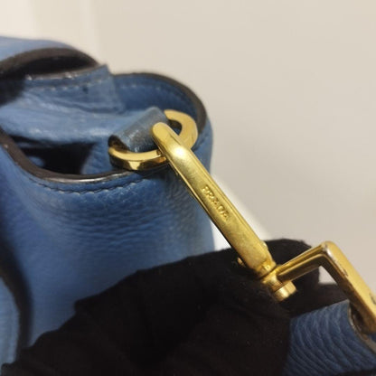 PRADA Hand Shoulder Bag Tote Purse 2way Leather Blue Authentic